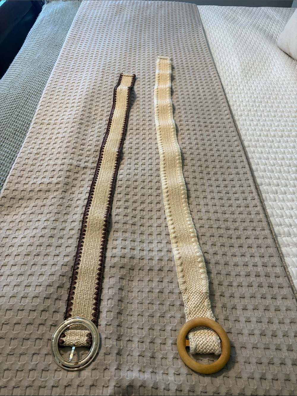 Woven Round-Buckle Belt — Beige and Brown